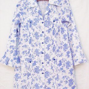 Girl's ROSIR Mexican Guayabera Shirt Dress Floral Blue 14 NWOT
